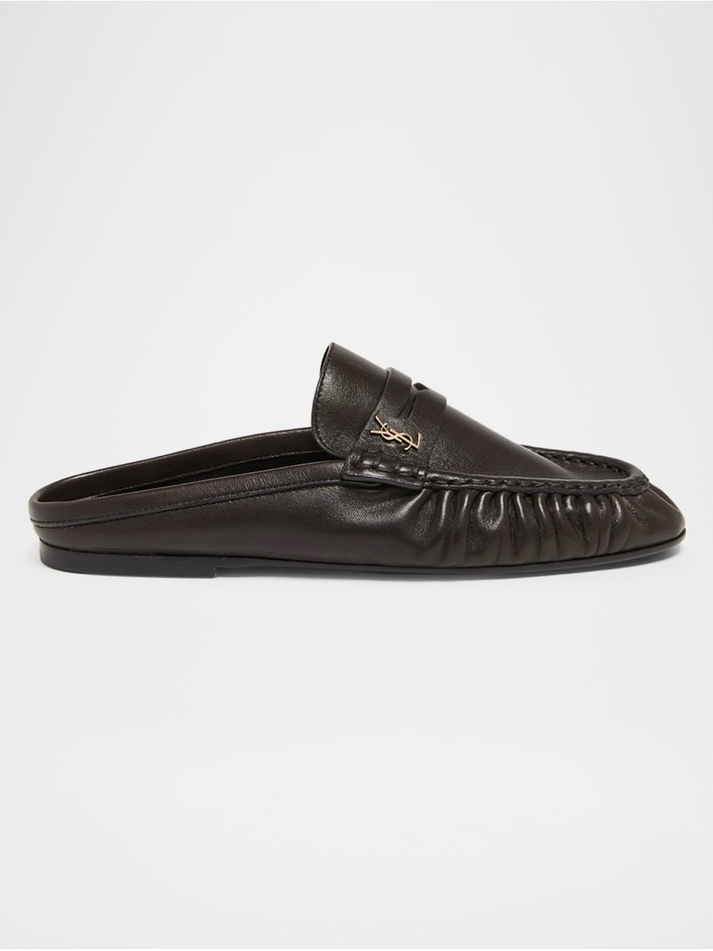 Saint Laurent Le Loafer Leather Penny Loafer Mule Dark Brown